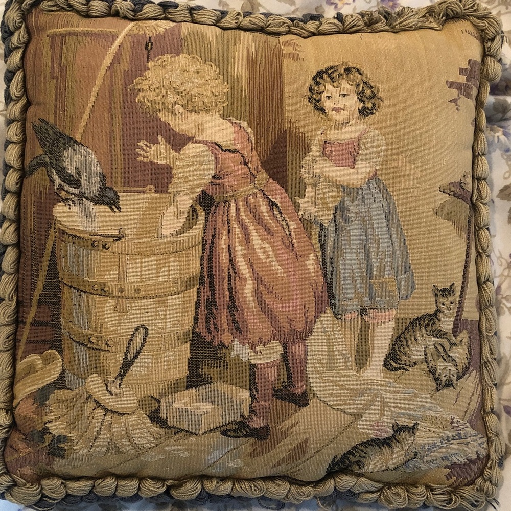 This is a beautiful, small tapestry pillow Victorian shabby chic country.